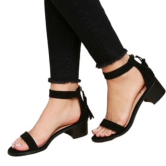 Lulus Shoes - Lulu's Emma Black Suede Ankle Strap Heels - Size 6.5